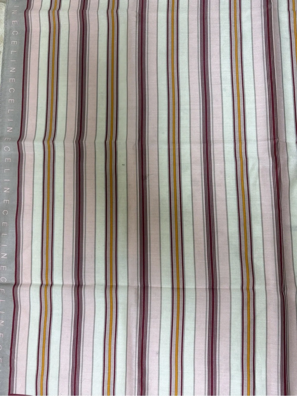 Celine Striped Silk Pocket Square Scarf in Mauve, White & Gold Tones